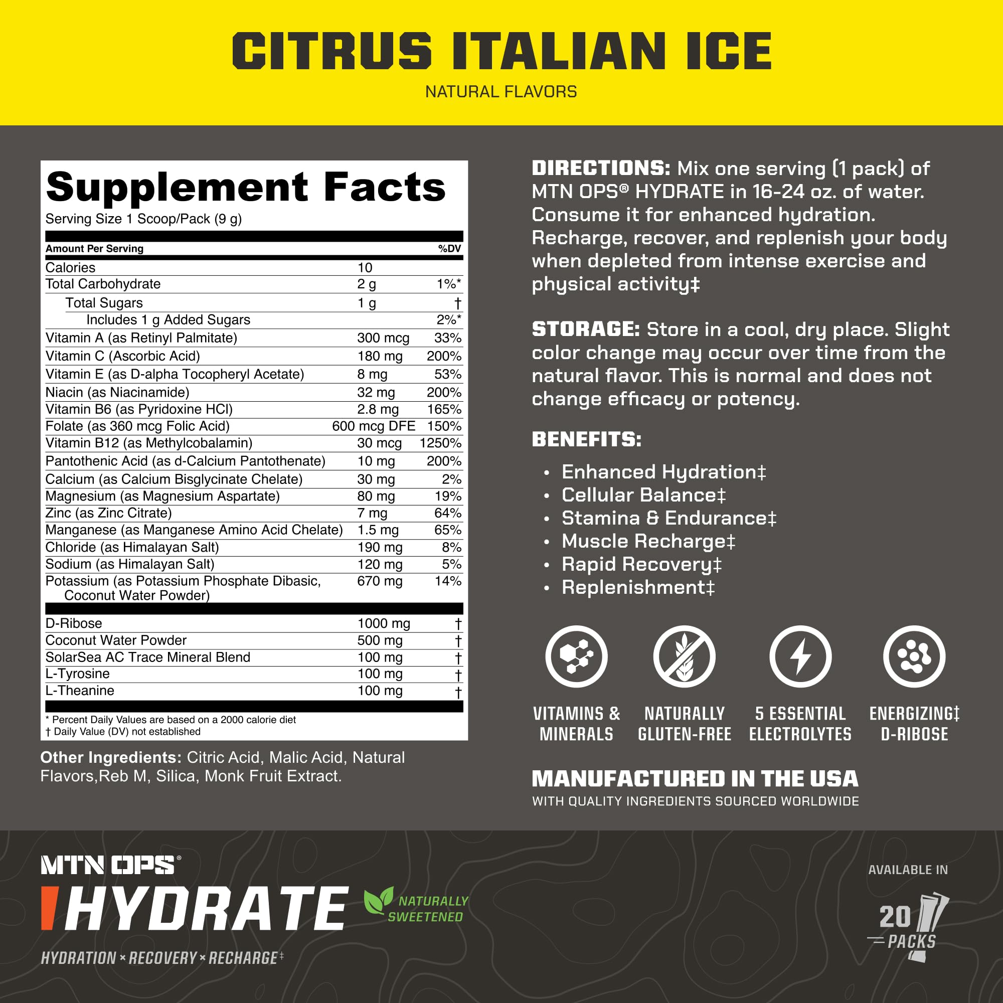 MTN OPS Hydrate powder dissolving in water for quick hydration.
