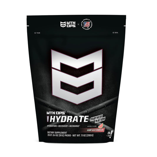 MTN OPS Hydrate sour watermelon pack for on-the-go hydration during workouts