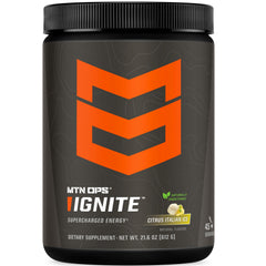 MTN OPS Ignite energy powder canister boosts morning focus.