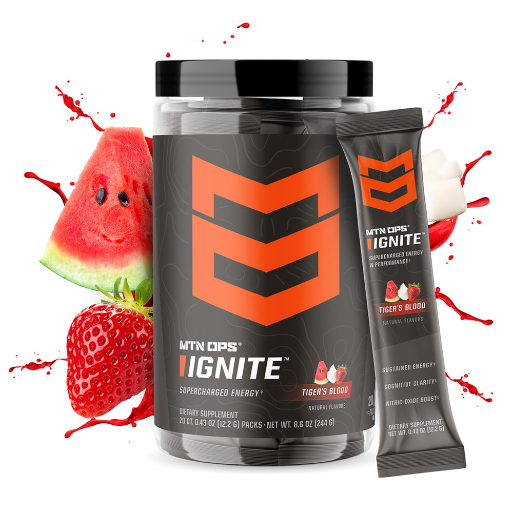 MTN OPS Ignite energy powder scoop mixed in water