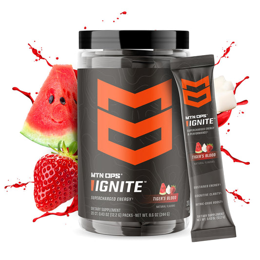MTN OPS Ignite energy powder scoop mixed in water