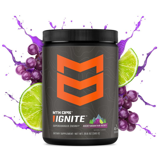 MTN OPS Ignite gluten-free formula bottle showing clean ingredients for daily energy