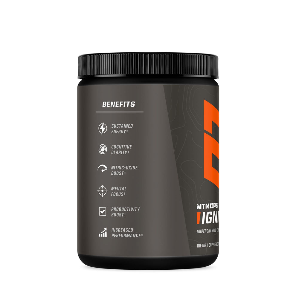 MTN OPS Ignite label detailing monk fruit sweetness.