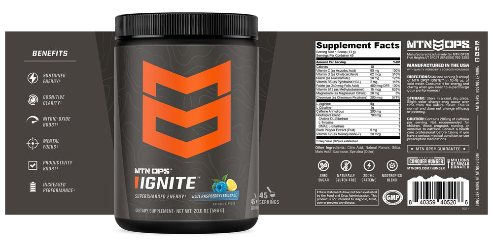 MTN OPS Ignite 45 servings packaging highlighting value and convenience