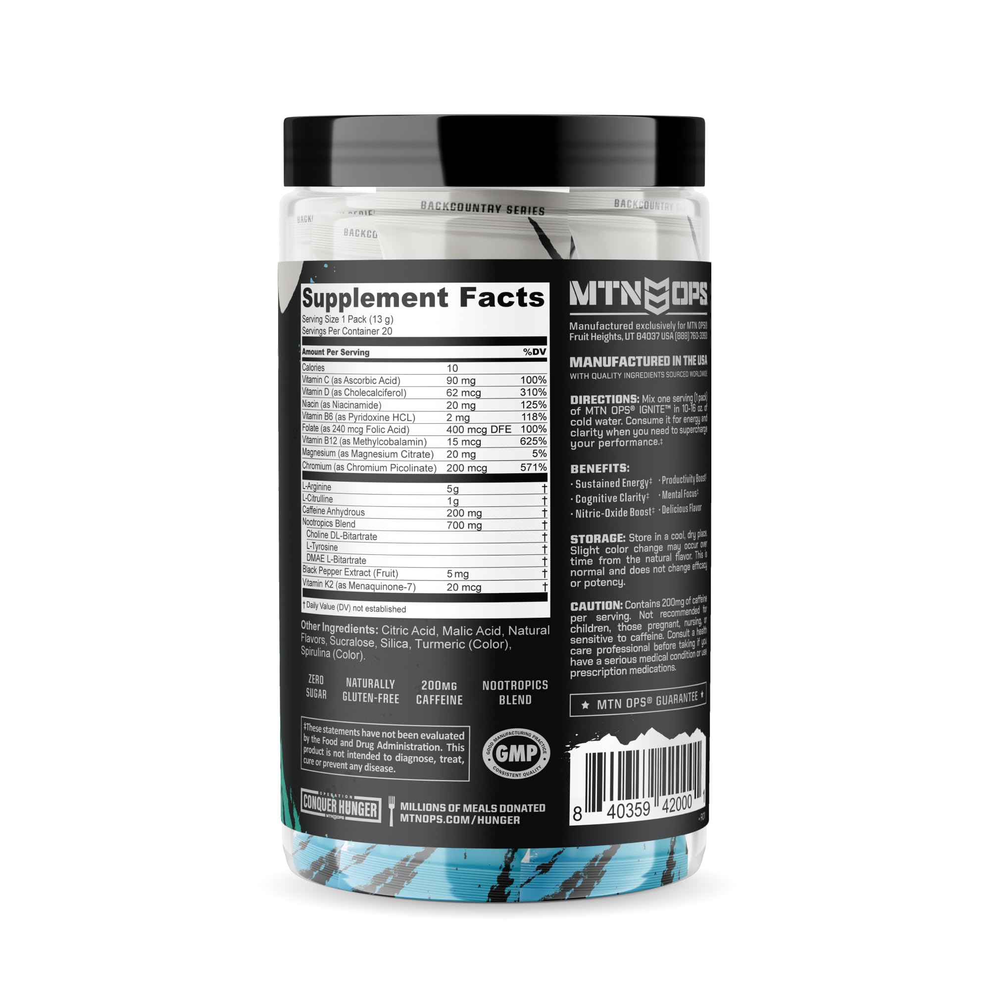 MTN OPS Ignite ready-to-drink glass showing sugar-free flavor