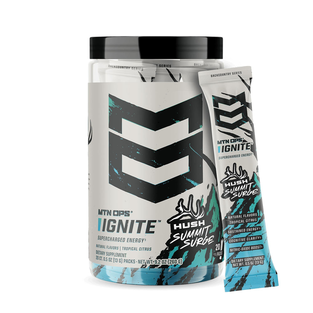 MTN OPS Ignite Trail Pack back view showing nutrition label for reliable pre-workout info