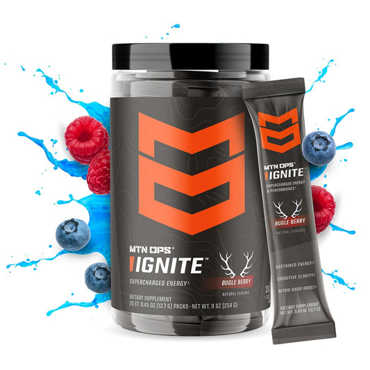 MTN OPS Ignite glass showing crisp energy for workouts
