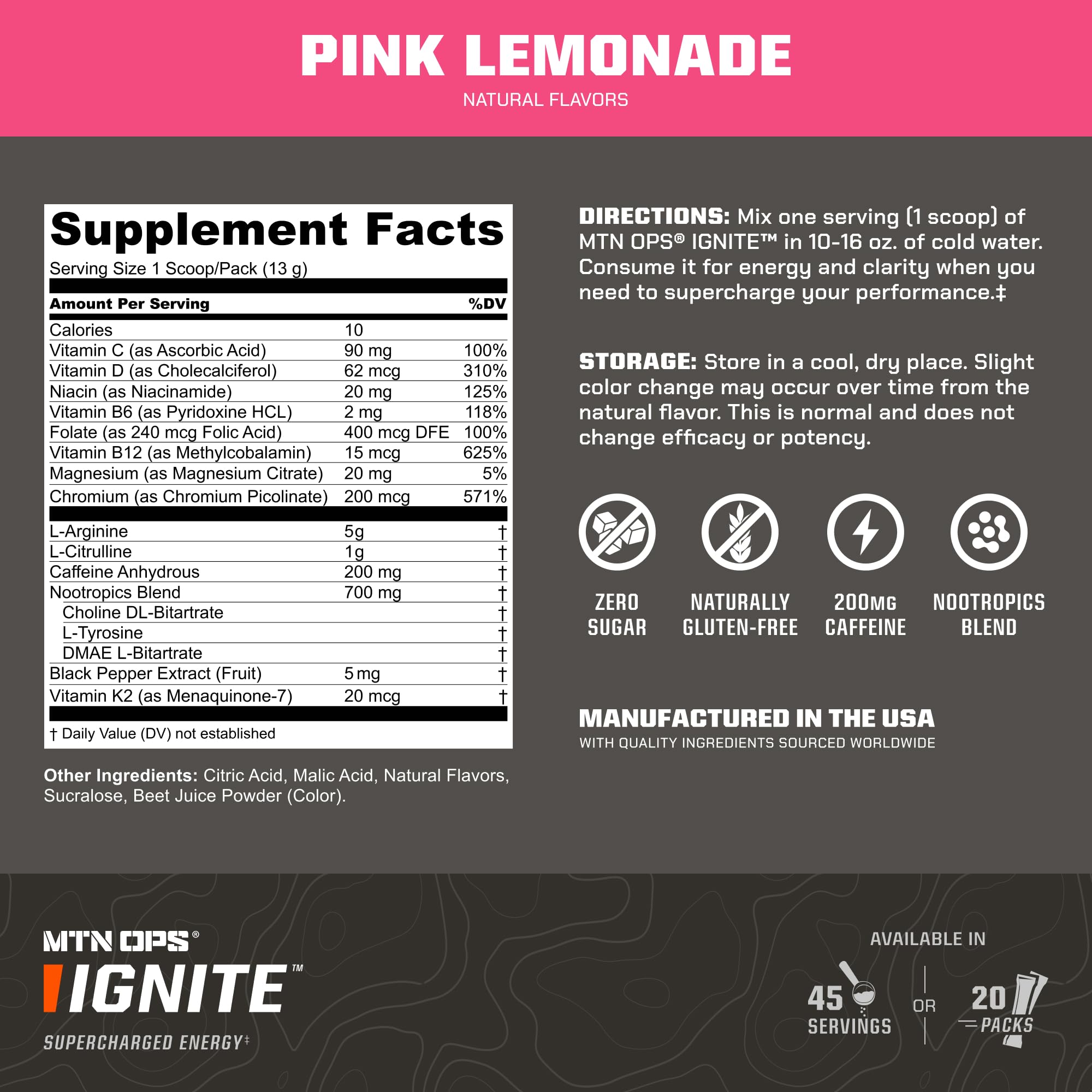 MTN OPS Ignite Trail Packs gluten-free formula for sugar-free energy