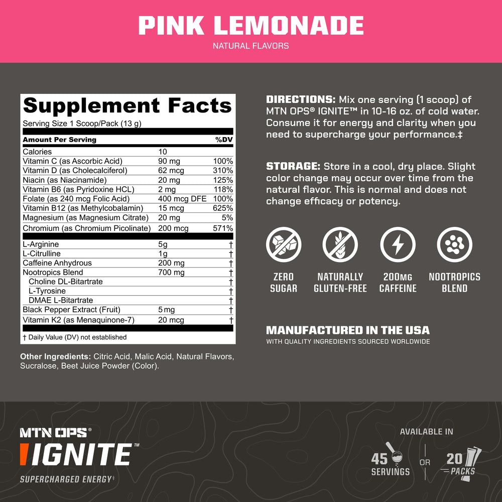 MTN OPS Ignite Trail Packs gluten-free formula for sugar-free energy