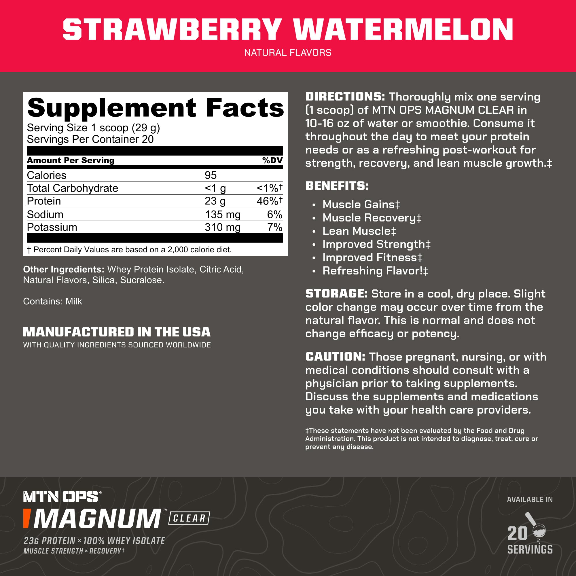 MTN OPS Magnum Clear Whey strawberry watermelon over ice for hydration.