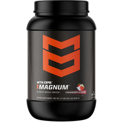 MTN OPS Magnum Strawberry & Cream tub ready for post-workout fueling.