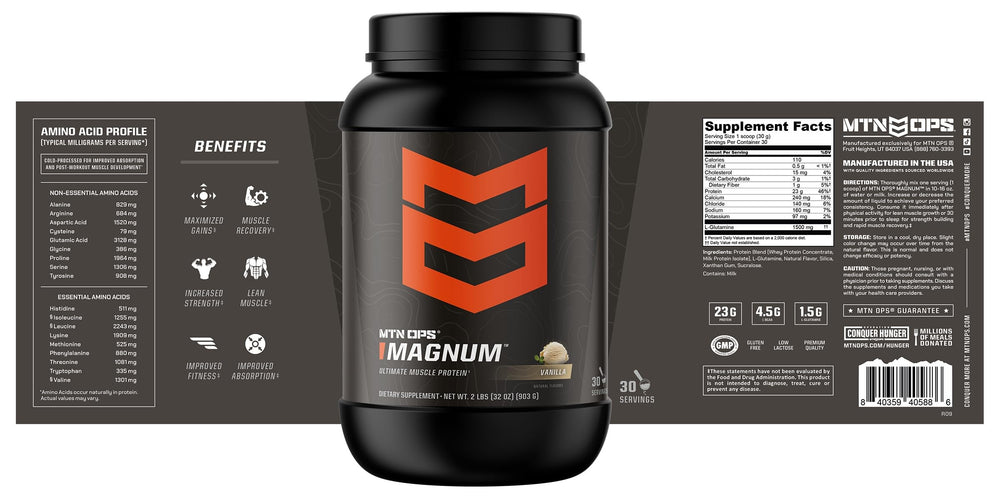 MTN OPS Magnum Vanilla on counter with scoop suggests easy daily use.