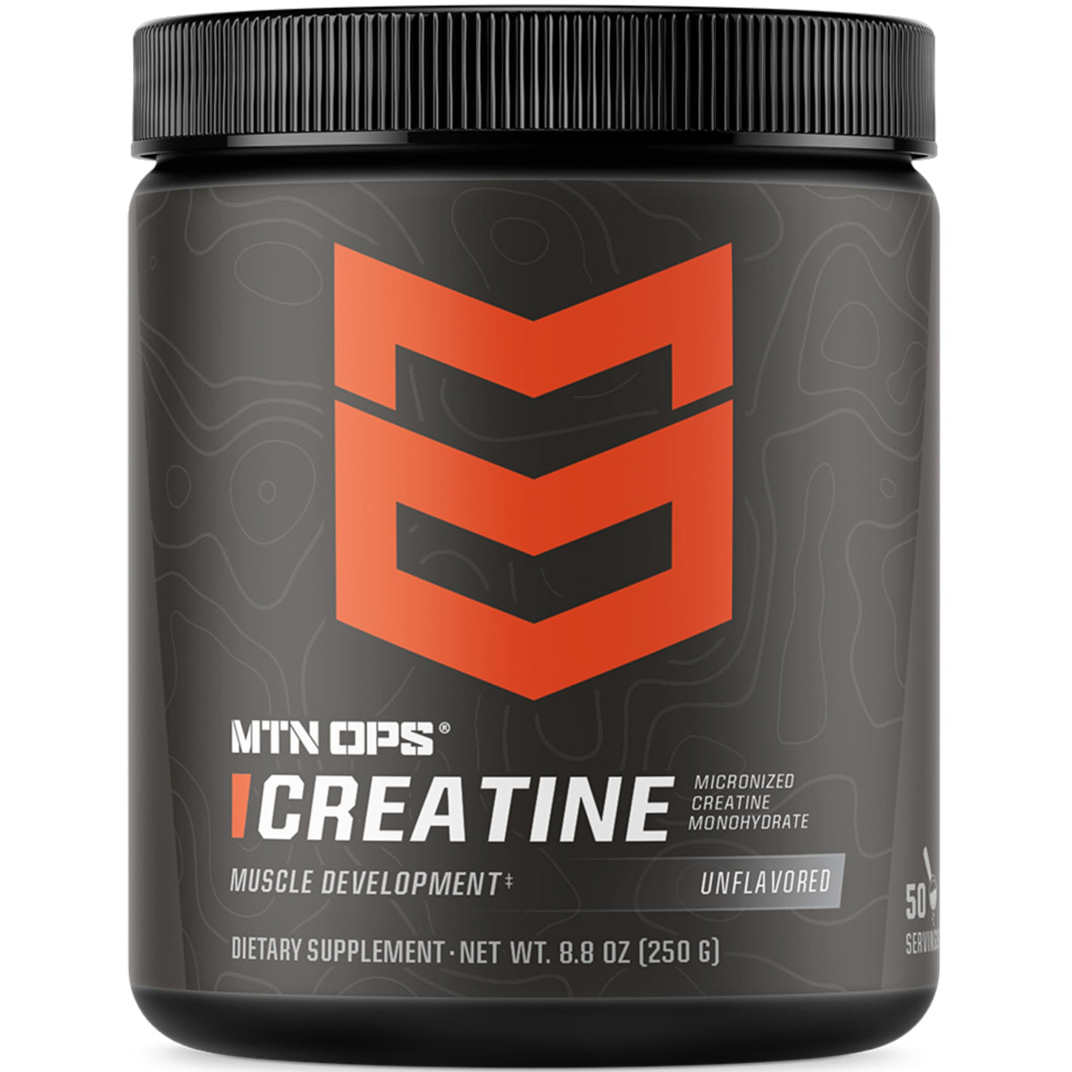 MTN OPS micronized creatine powder tub ready for quick mixing and recovery support.