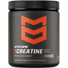 MTN OPS micronized creatine powder tub ready for quick mixing and recovery support.