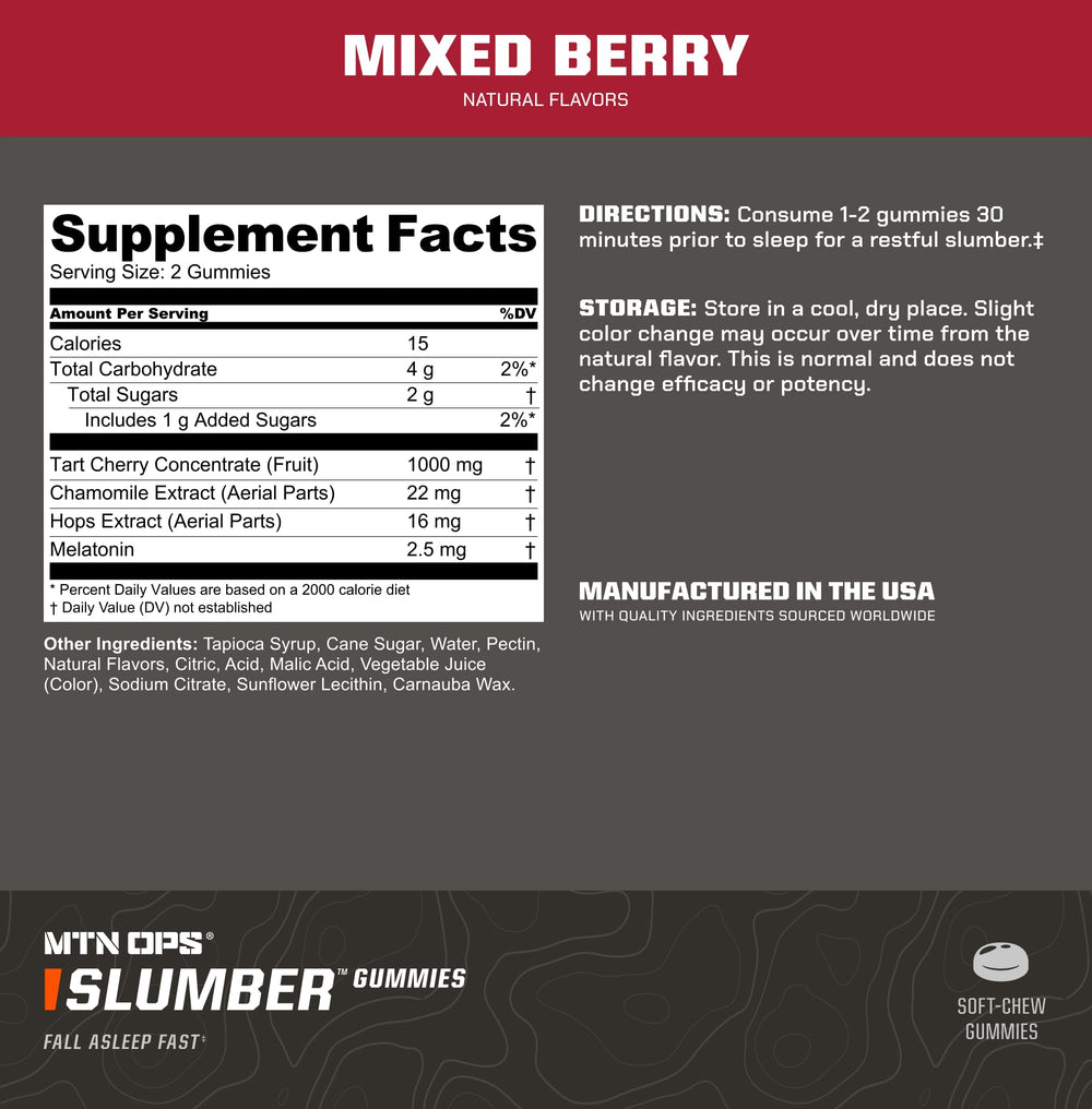 MTN OPS Slumber gummies texture reveals chewy ease for nightly use.