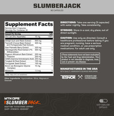 MTN OPS Slumber Jack bottle-back label highlights sleep-support ingredients.