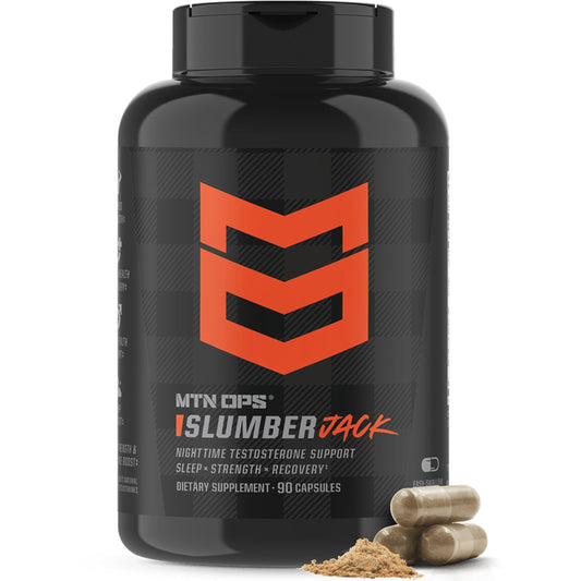 MTN OPS Slumber Jack bottle-front view promoting night-time recovery and deeper rest.