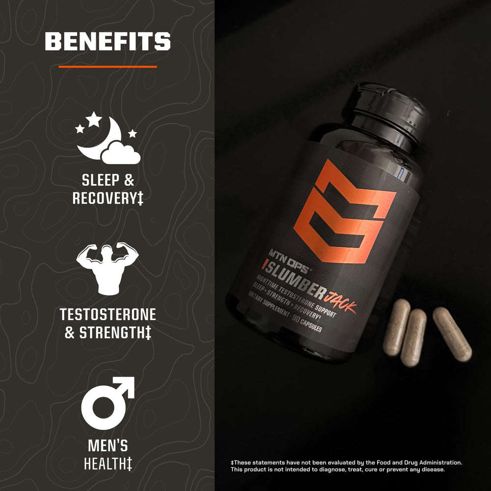 MTN OPS Slumber Jack capsules closeup showing ashwagandha, GABA and melatonin blend.