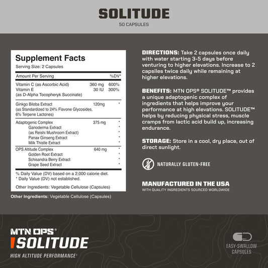 MTN OPS Solitude capsules lineup, convenient daily adaptogenic complex for travel and training.