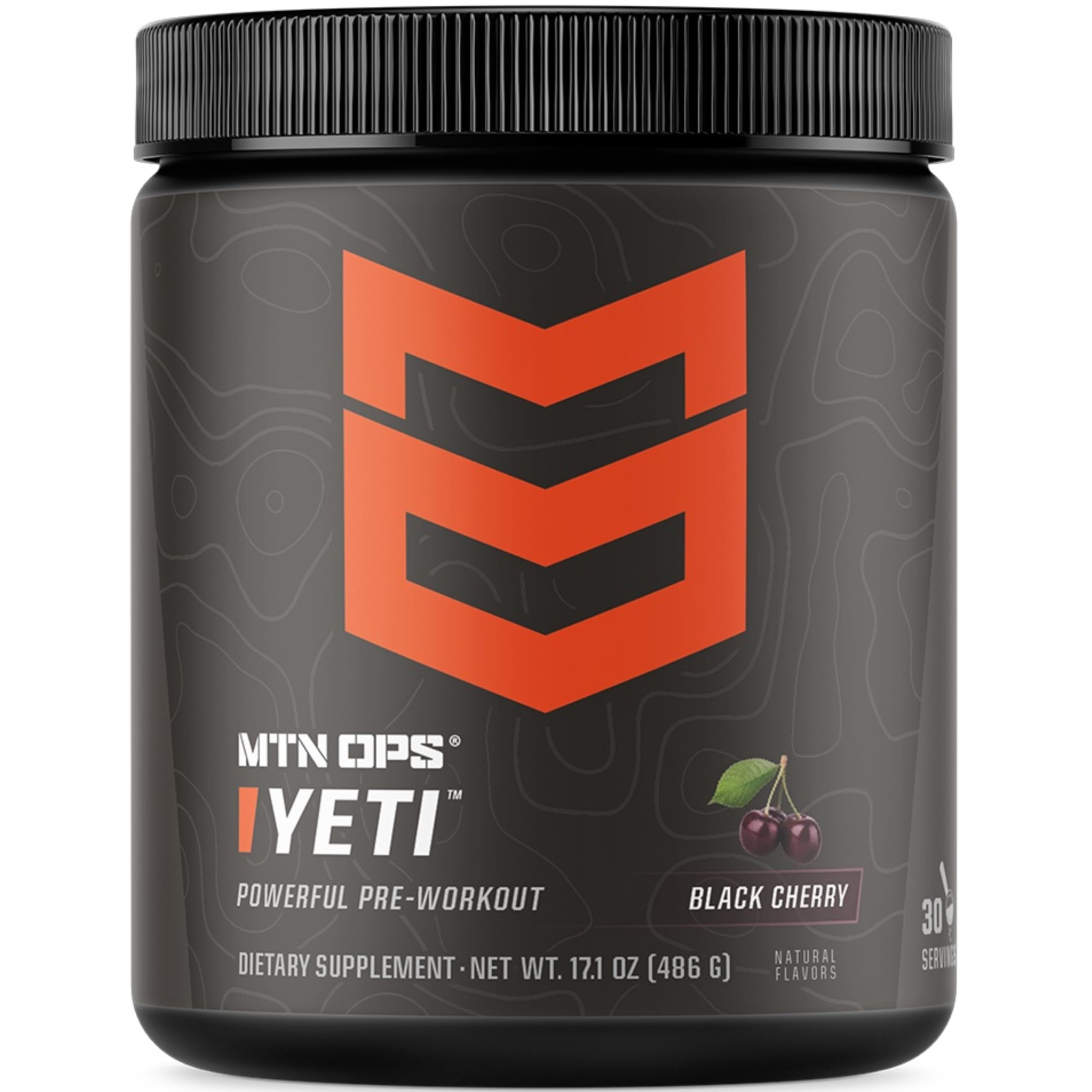 MTN OPS YETI black cherry tub front view, highlighting flavor for fueling workouts.