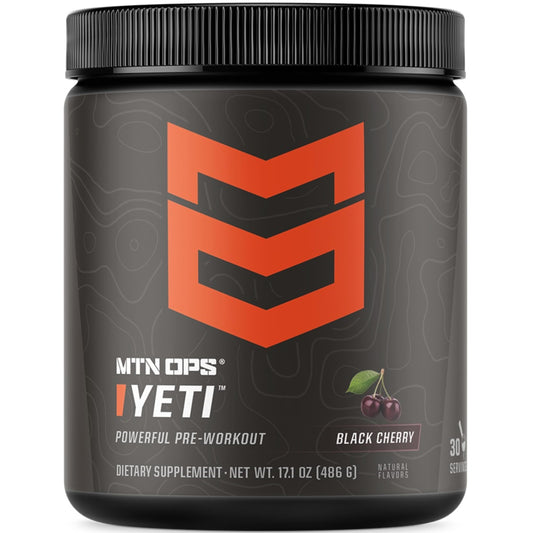 MTN OPS YETI black cherry tub front view, highlighting flavor for fueling workouts.