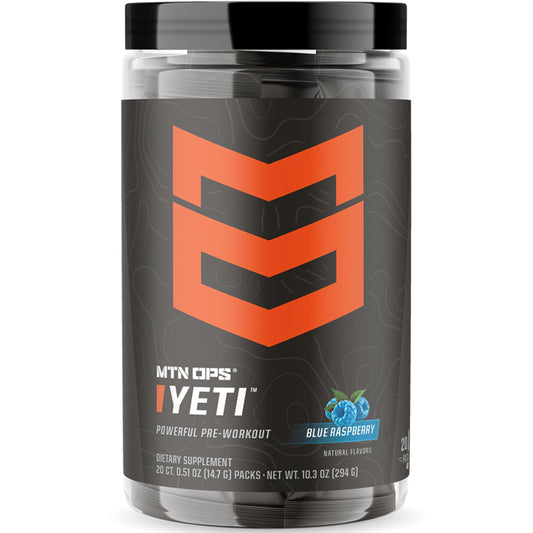 MTN OPS YETI on-the-go trail pack in blue raspberry for travel-ready pre-workout energy
