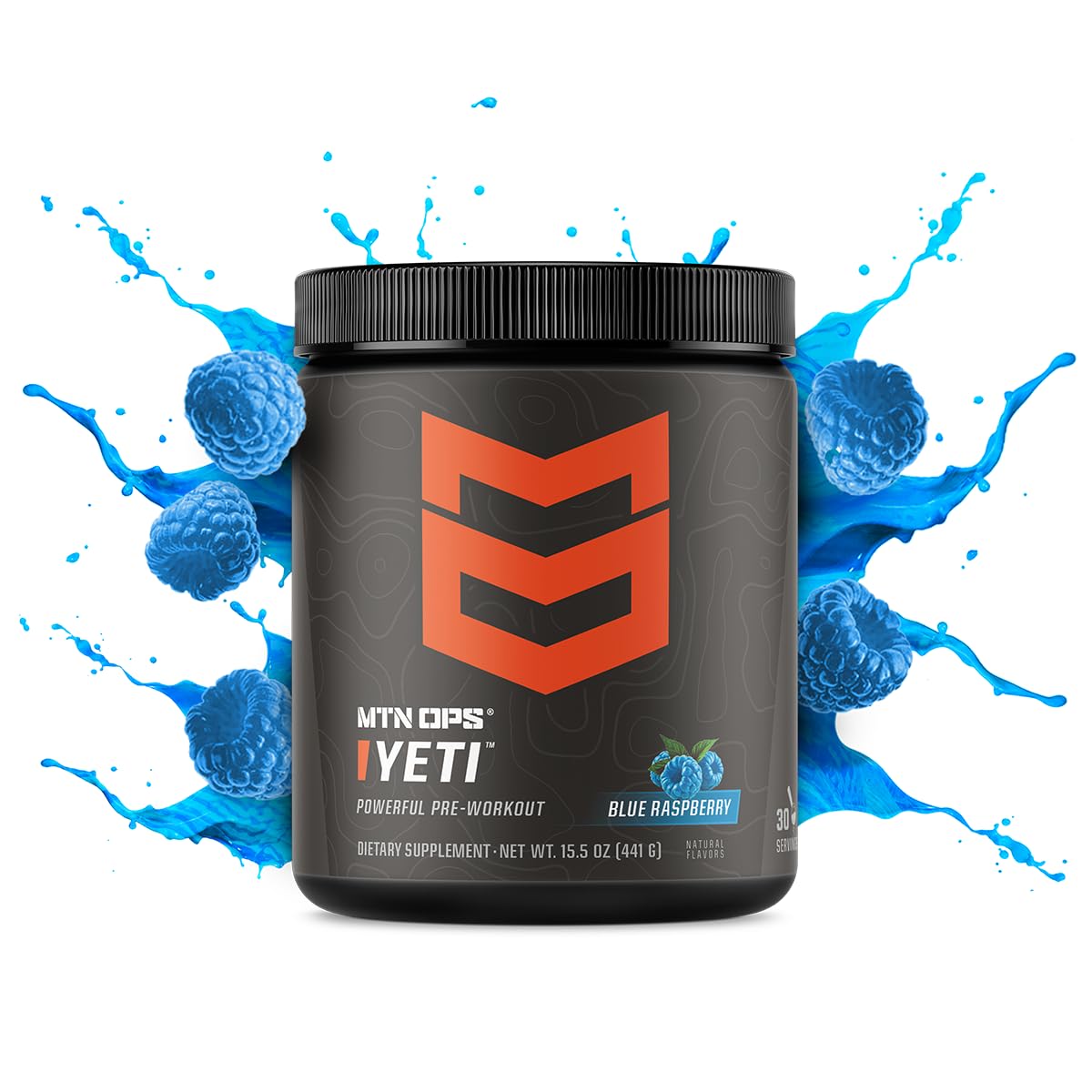MTN OPS Yeti pre-workout label close-up highlighting clean ingredients.