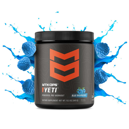 MTN OPS Yeti pre-workout label close-up highlighting clean ingredients.