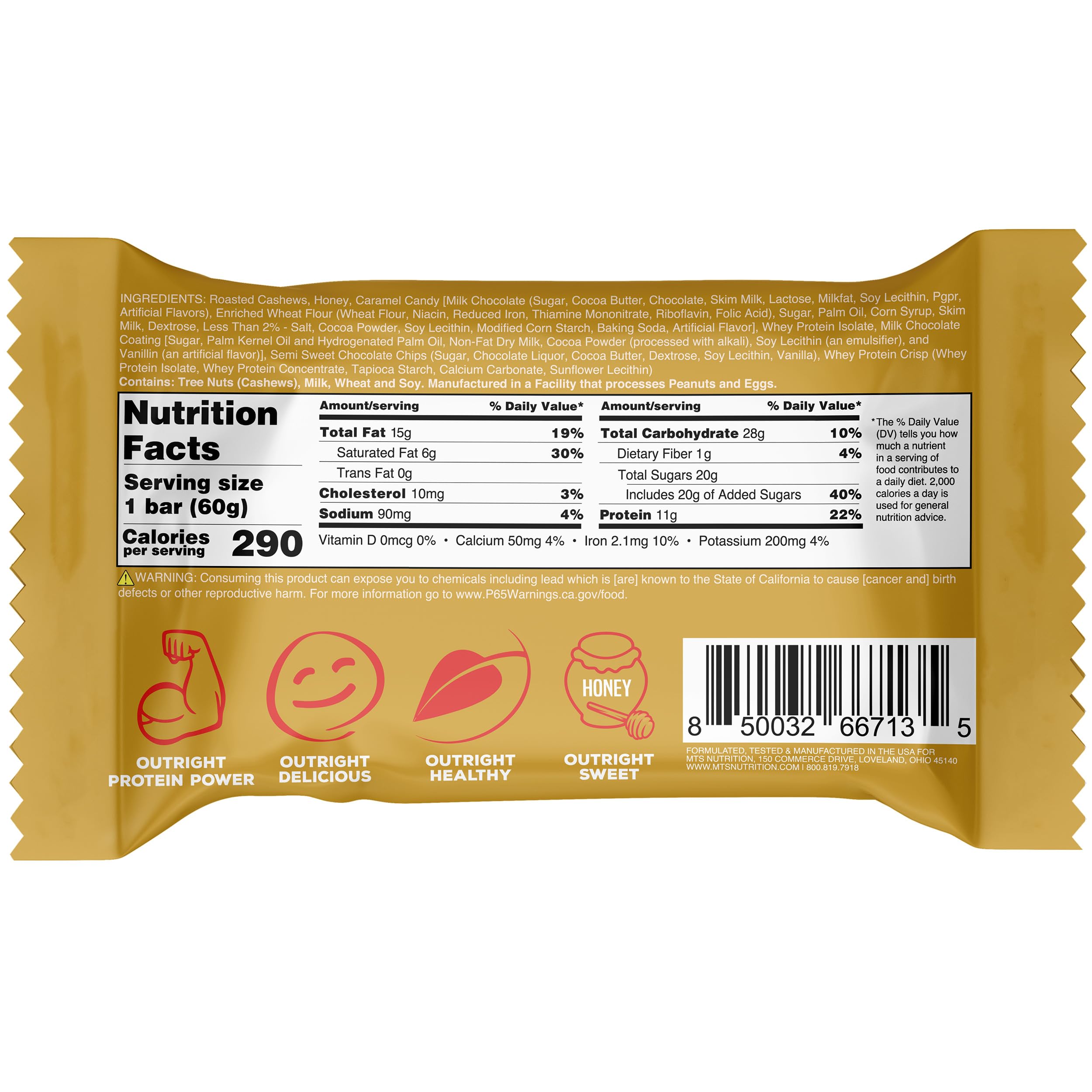 MTS Outright Bar Chocolate Caramel unwrapped, ideal for a quick energy boost.