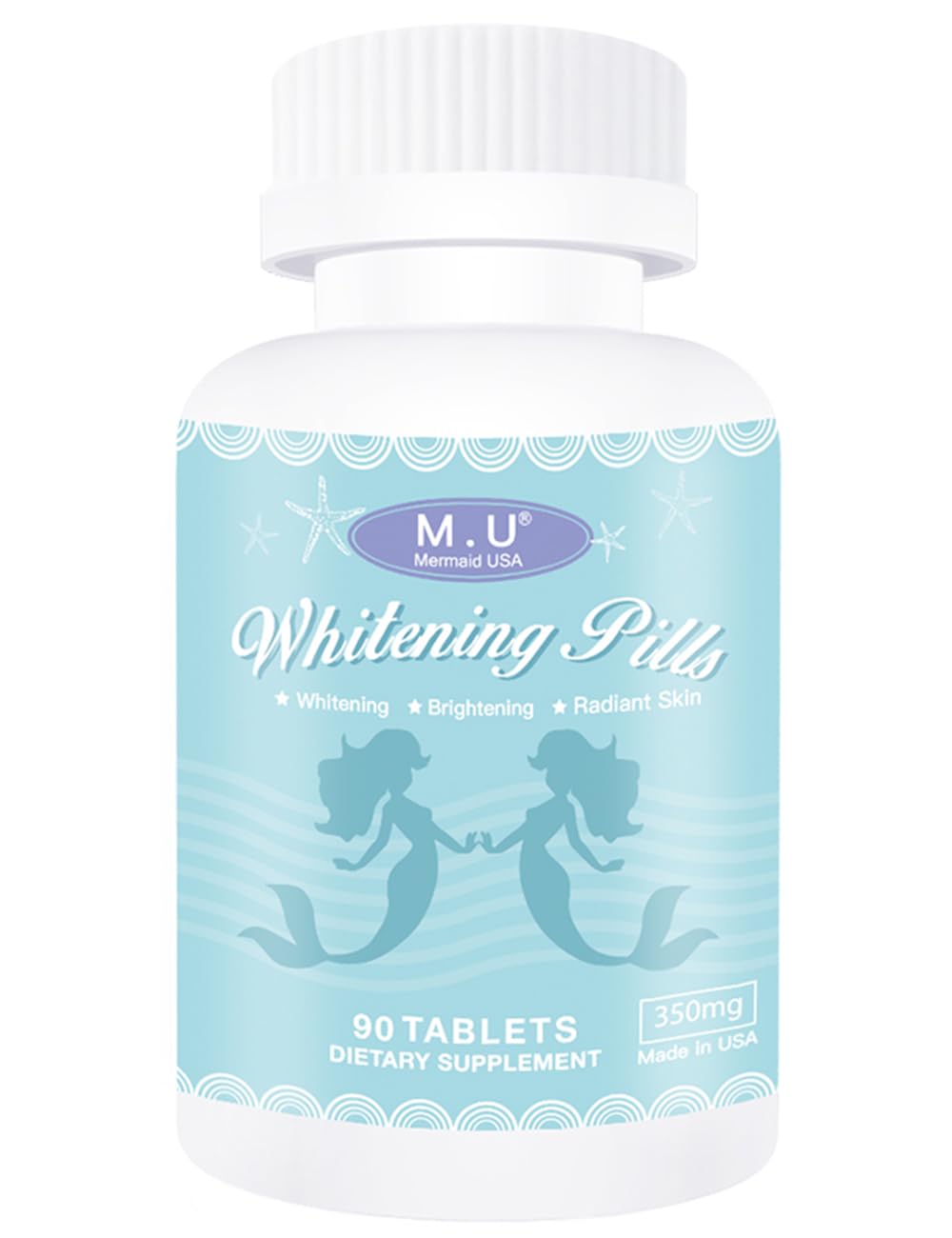 M.U Magic Whitening Pills bottle promotes a brighter, more even complexion.