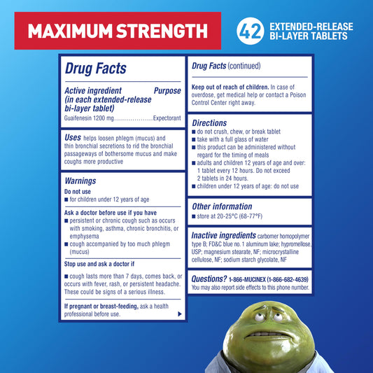 Mucinex 1200mg guaifenesin extended-release tablet easing mucus.