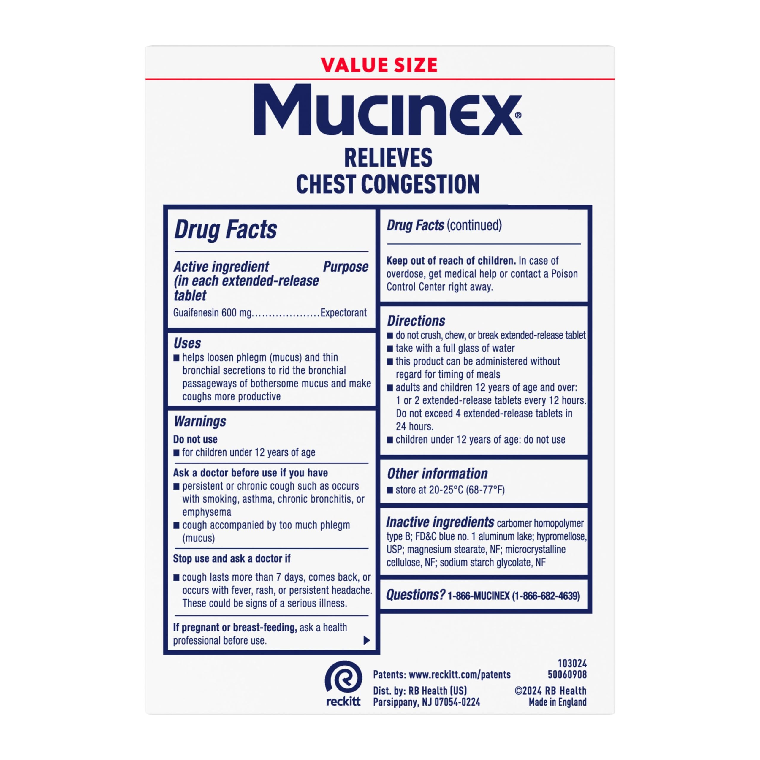 Mucinex packaging highlights 600 mg guaifenesin content