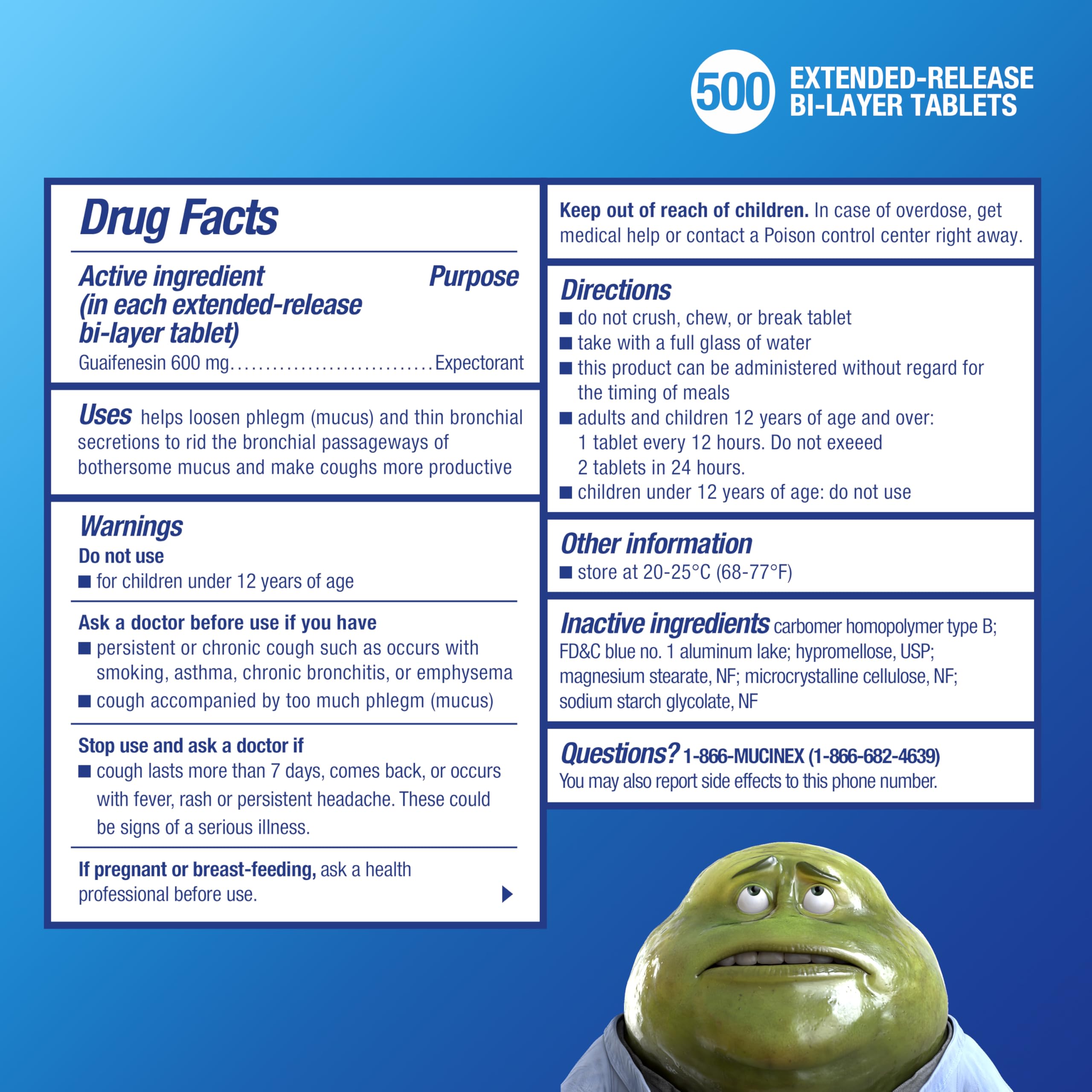 Mucinex bilayer tablet front view for fast-acting, extended relief.