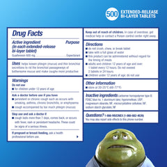 Mucinex bilayer tablet front view for fast-acting, extended relief.