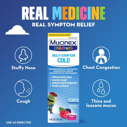 Mucinex Children’s berry dosing cup for safe, measured dosing at home