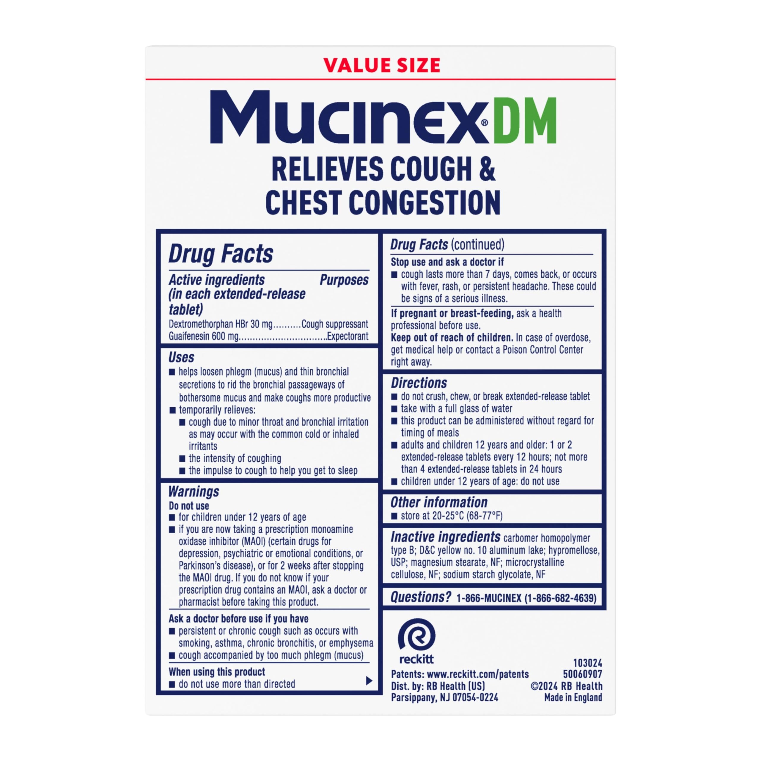 Mucinex DM 12hr pharmacy display featuring clear labeling for shoppers.