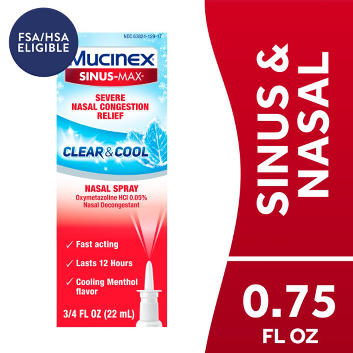 Close-up of Mucinex Sinus-Max Severe nasal spray application.