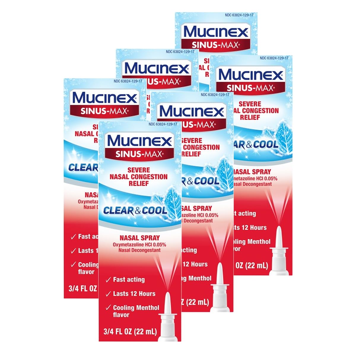 Mucinex Sinus-Max Severe nasal spray bottle for fast congestion relief.