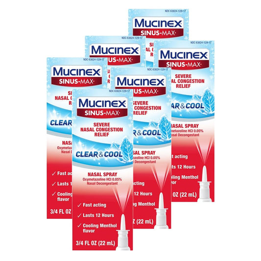 Mucinex Sinus-Max Severe nasal spray bottle for fast congestion relief.