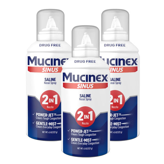 Mucinex Sinus Saline spray with jet nozzle for tough congestion relief