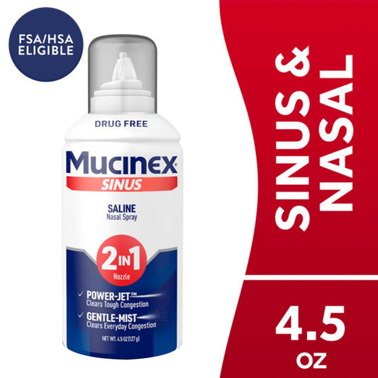 Mucinex Sinus Saline spray with mist nozzle for everyday nasal moisture