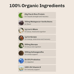 MUDWTR Nourish vanilla ingredients panel highlights adaptogens and probiotics