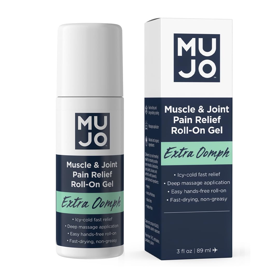 MUJO Extra Oomph bottle front view, compact 3 oz for on-the-go relief.