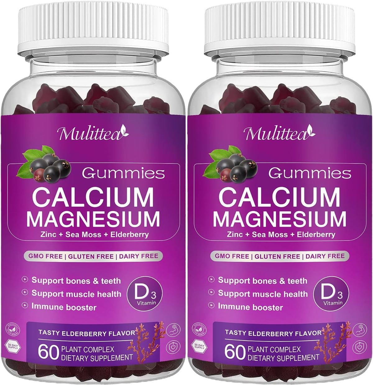Mulittea gummies bottle with berry flavor supports bone health.