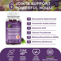 Mulittea gummies close-up emphasizes berry flavor and natural formula for joint wellness.