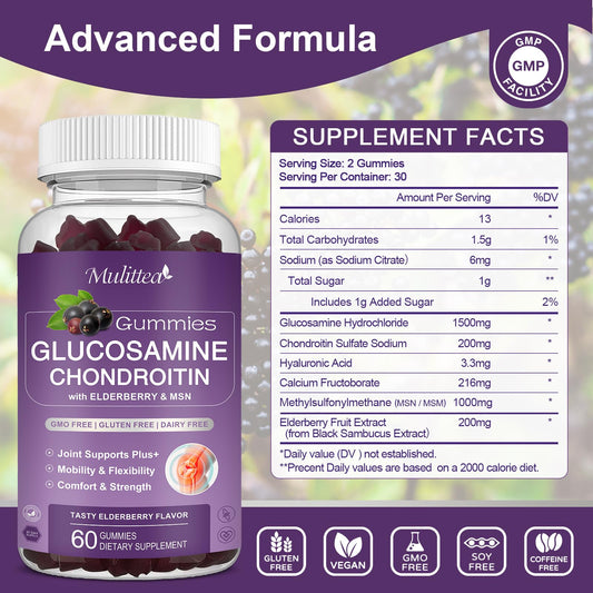 Mulittea bottle angled shot highlighting berry-flavored gummies for easy daily use.