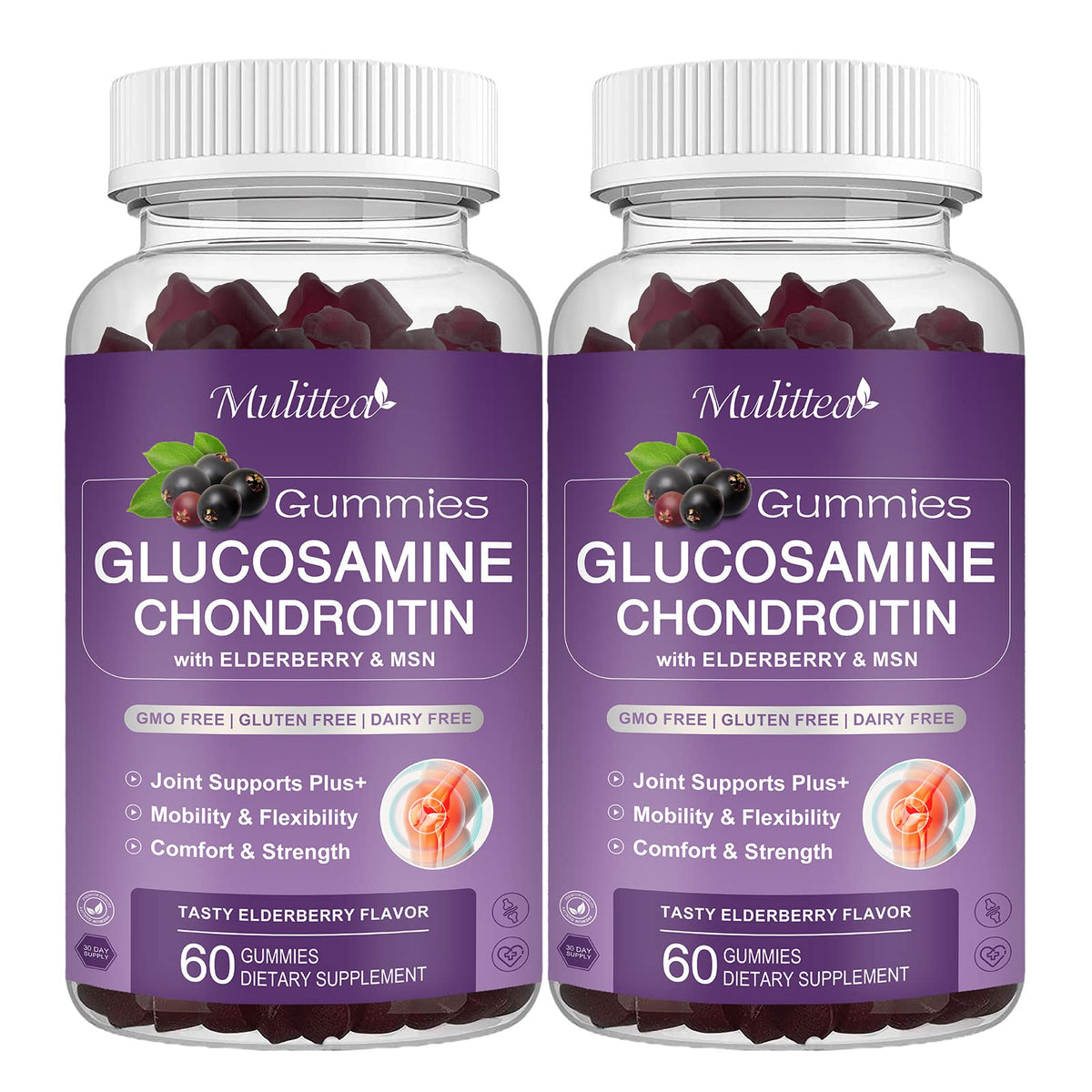 Mulittea Glucosamine Chondroitin Gummies two-pack front, convenient daily joint support.