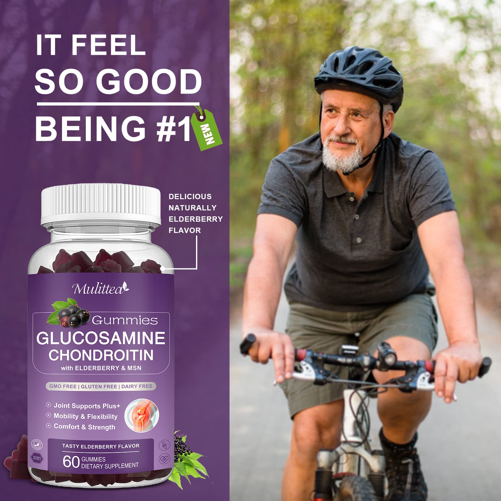 Mulittea gummies usage scene shows easy chew format for active adults.