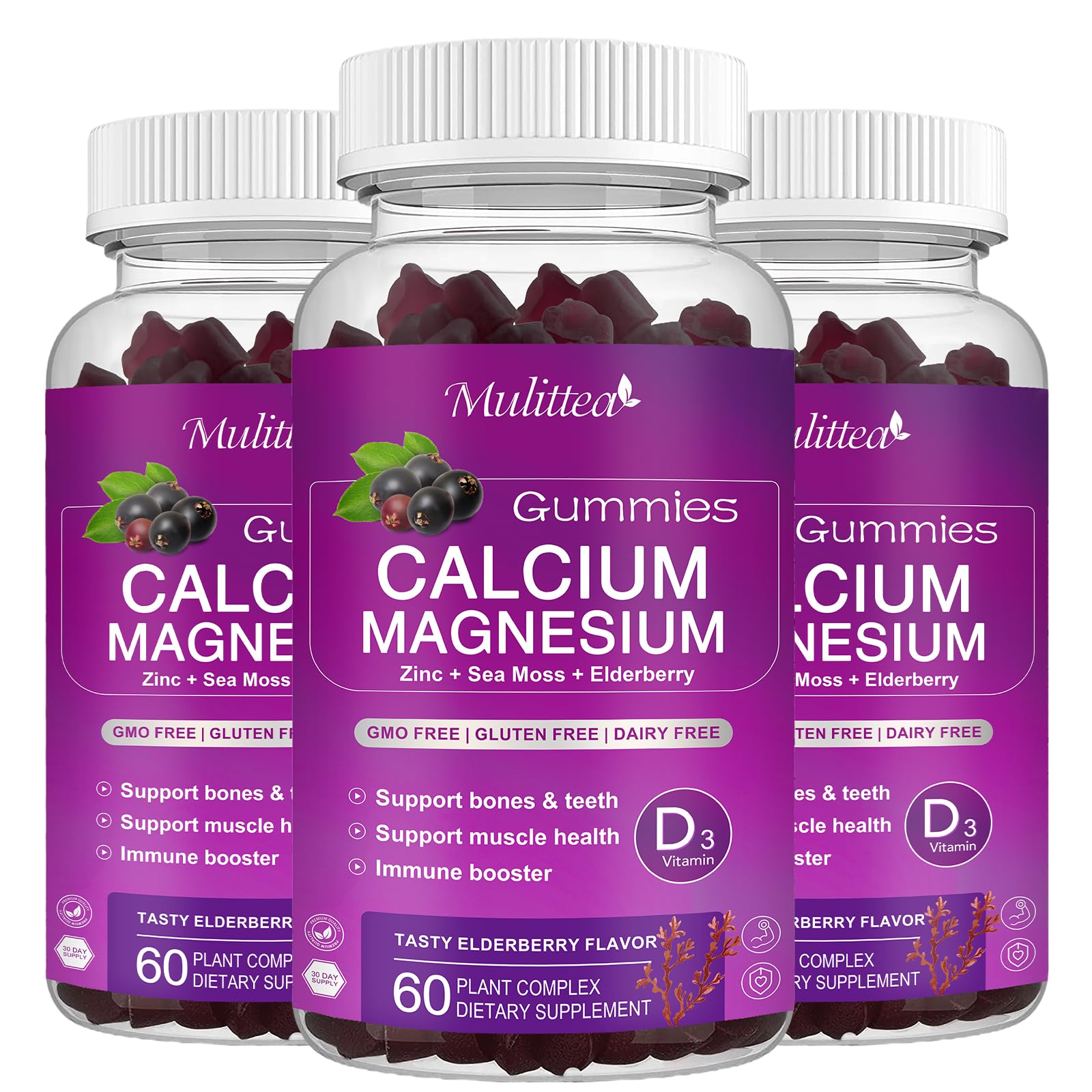 Mulittea elderberry gummies bottle for convenient daily mineral support.