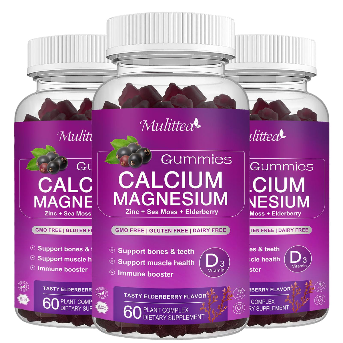 Mulittea elderberry gummies bottle for convenient daily mineral support.